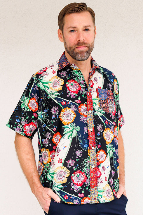 Camicia con colletto a maniche corte Sam "Opium Floral".